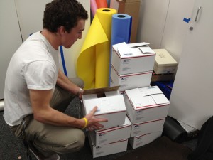 Senior and ASB president Adam King helps organize care packages on Jan. 14.