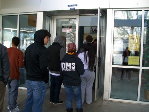 Students line up to inform the main office staff that their teachers are “down.” As part of theteacher down drill on Jan. 10, students had to run to the office and to a nearby classroom to relay this message.