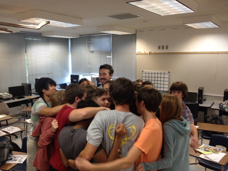 The HUB class embraces one last time before seniors graduate on Friday May 7.