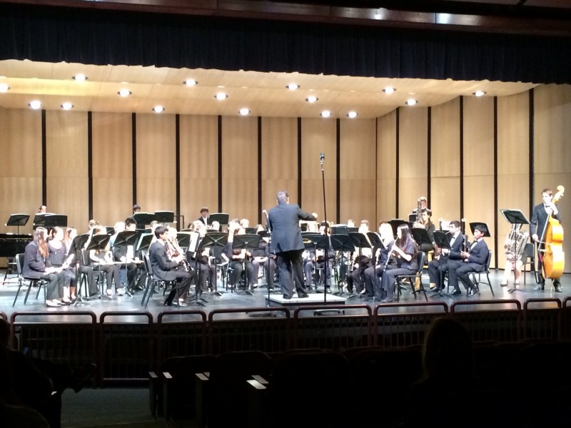 Band director Tom Slabaugh conducts the Symphonic Band in its three-piece repertoire at the Band Festival. The Symphonic Band debuted its newly commissioned piece, “Afraid of Love,” by Garrett Shatzer. 