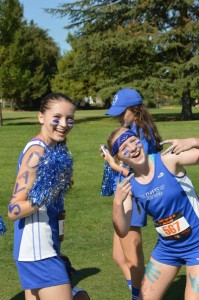 Senior Claire Dicker and juniors Emily Talbert and Sarah Sherwin decked out in their Blue Devil blue.