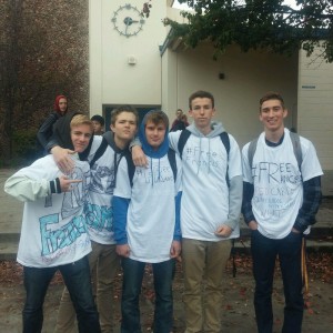 DHS students pose in their "Free Francis" shirts, a protest of the suspension of soccer players.