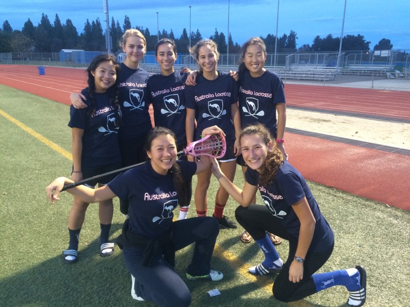 Team Australia (with members Marissa Wong, Julia Zabala, Chiara Armstrong, Isabel Realyvasquez, Rebeccah Kang, Isabella Babich, and Kelly Zheng) poses for an after-practice picture during the women’s lacrosse preseason Winter Games.  Courtesy of Marissa Wong.