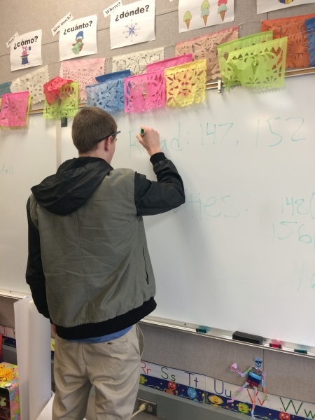 Substitute James Baker instructs Mrs. Bernadac's students while she is absent. 