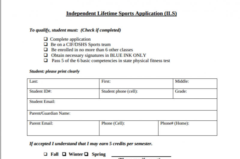 This Independent Lifetime Sports Application was taken off of the DHS Parent Teacher Association website. 