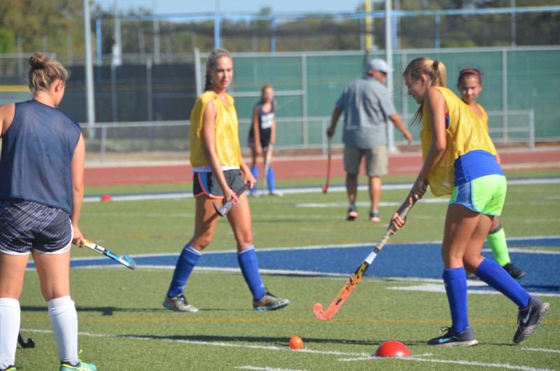 Varsity field hockey players practice in the stadium on Monday, Aug. 31. Photo by Abby McIntyre. 