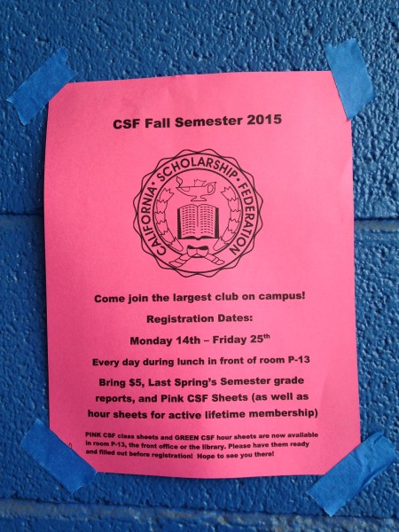 Signs are put up on blue walls at Davis High to promote CSF.