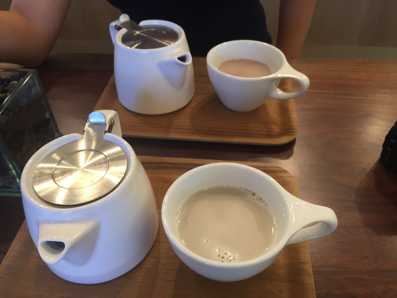 Pictured above is the Bliss tea I ordered, along with my sister’s Enlightenment, which were both steamed in soy milk.  Our total order came out to about $10.  