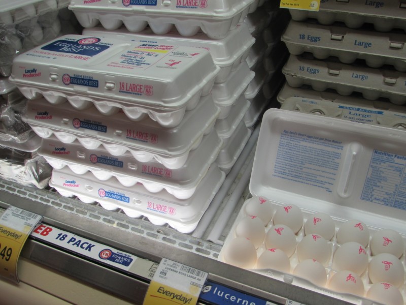 Like many shops in Davis, Safeway supermarket carried various items connected to the pink ribbon for breast cancer, such as these eggs, throughout the month of October.