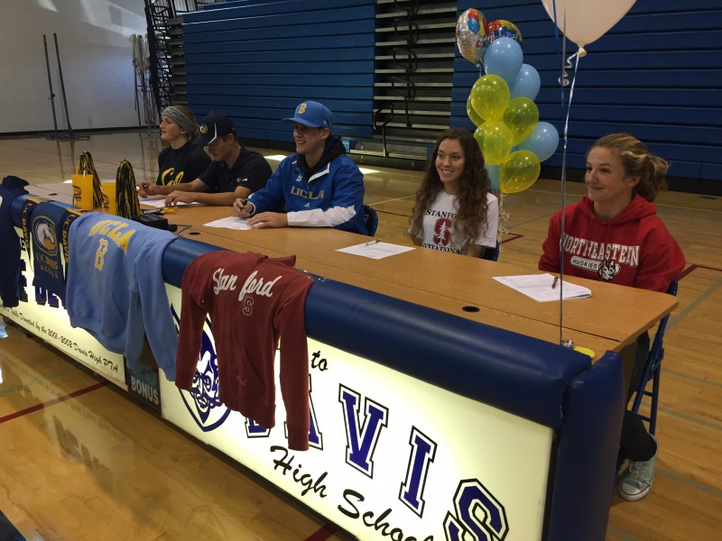 From left: Chenoa Devine, Andrew Arnheiter, Ryan Kreidler, Fiona O'Keeffe and Hannah Siemer commit to college athletics.