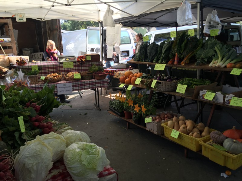 Many different types of fruits and vegetables are sold at the Davis Farmers Market every Saturday and Wednesday.