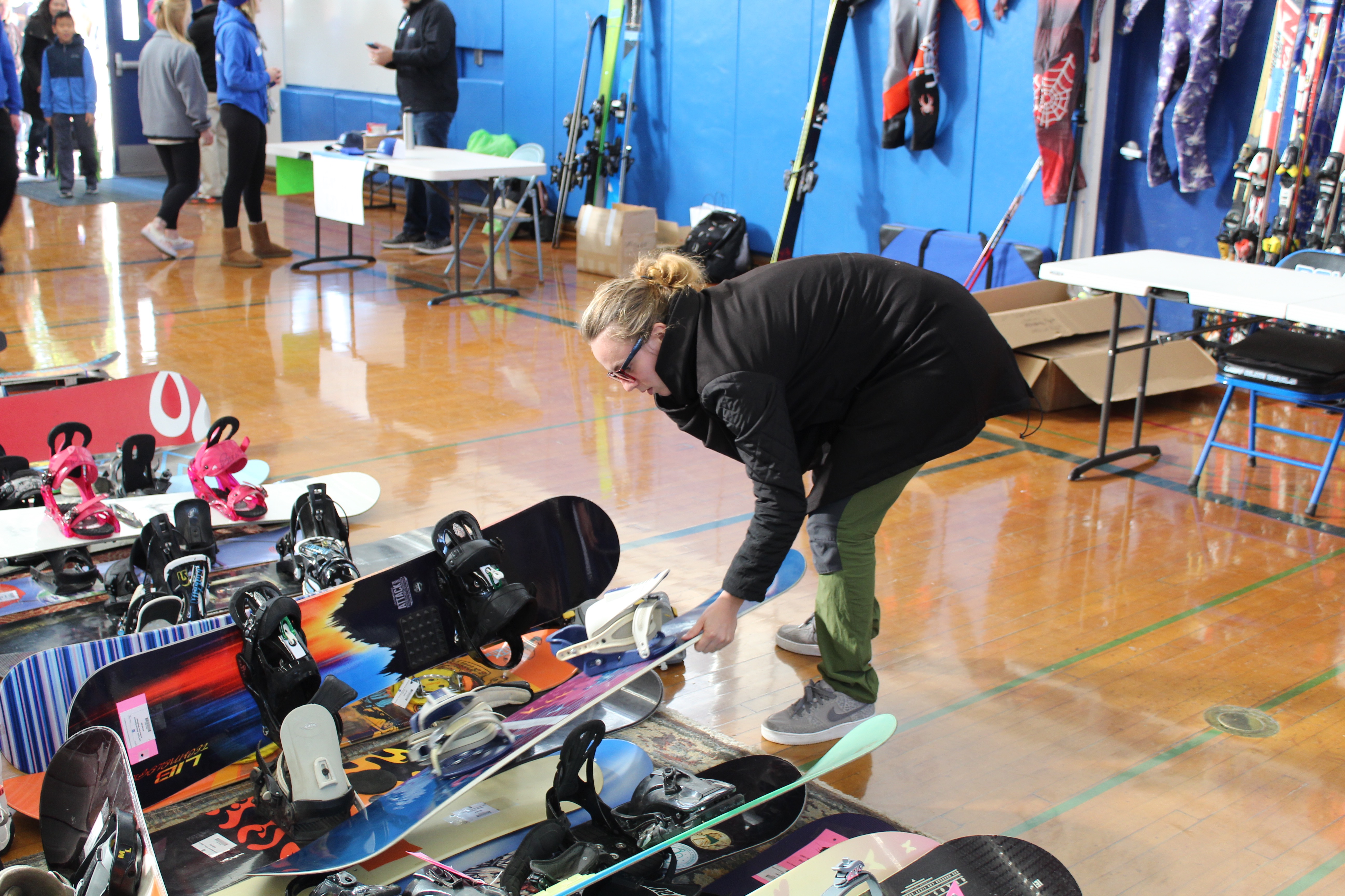 Snowboards are a very popular item at the ski swap.