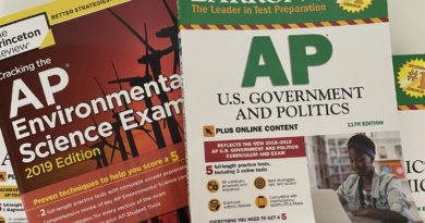 The Princeston Review's AP Environmental Science prep book and a Barron's AP U.S. Government and Politics prep book