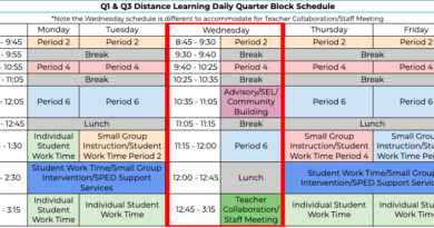 Q1 & Q3 distance learning daily quarter block schedule