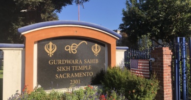 The entry sign to the Gurdwara Sahib Sikh Temple in West Sacramento