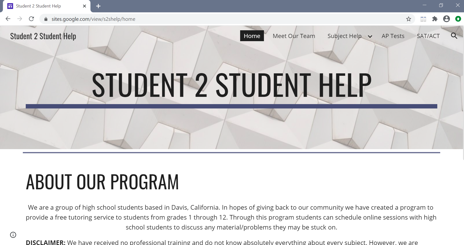 Student 2 Student Help website homepage